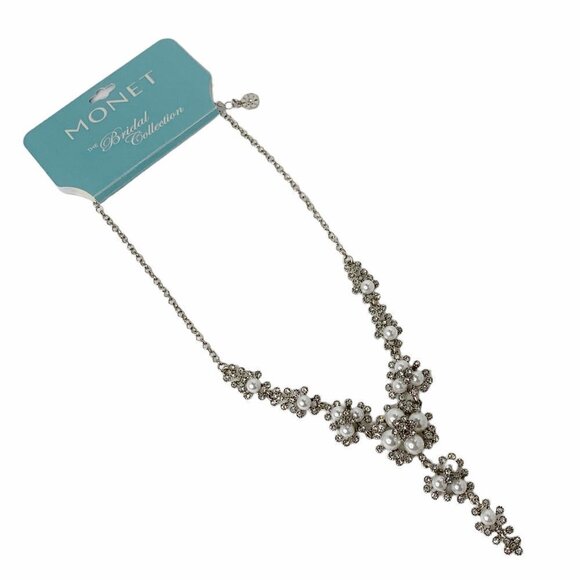 MONET The Bridal Collection Y-style Silver color Rhinestones Pearls Gorgeous NEW - Picture 3 of 3